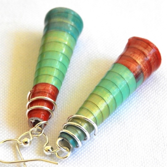Beautiful Boho Aqua Paper Bead Earrings - Picture 3 of 6